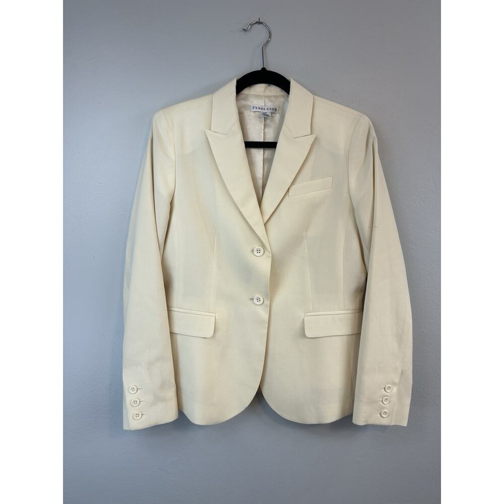 Pendleton Blazer Women 10 Ivory Cream Seasonless Virgin Wool USA